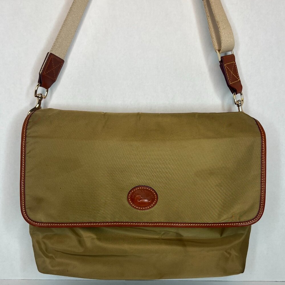 SOLD - Auth Dooney & Bourke Vintage Nylon Large Laptop/Messenger Bag - Khaki